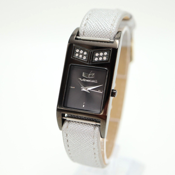 Vestal Eve Collection Watch 21mm Black Rectangle Silver Faux Leather New Battery - Picture 1 of 16
